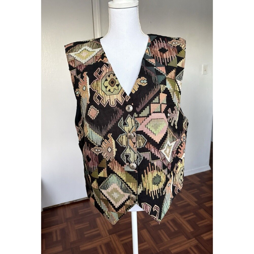 Designs by Julie Vintage Women's Multicolor Tapestry Vest Size Medium